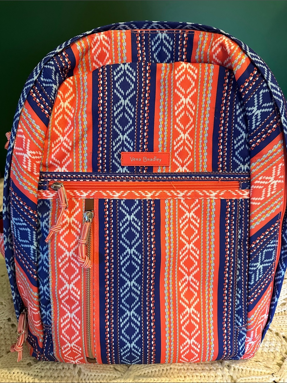 Vera Bradley Coral and Navy Patterned Backpack